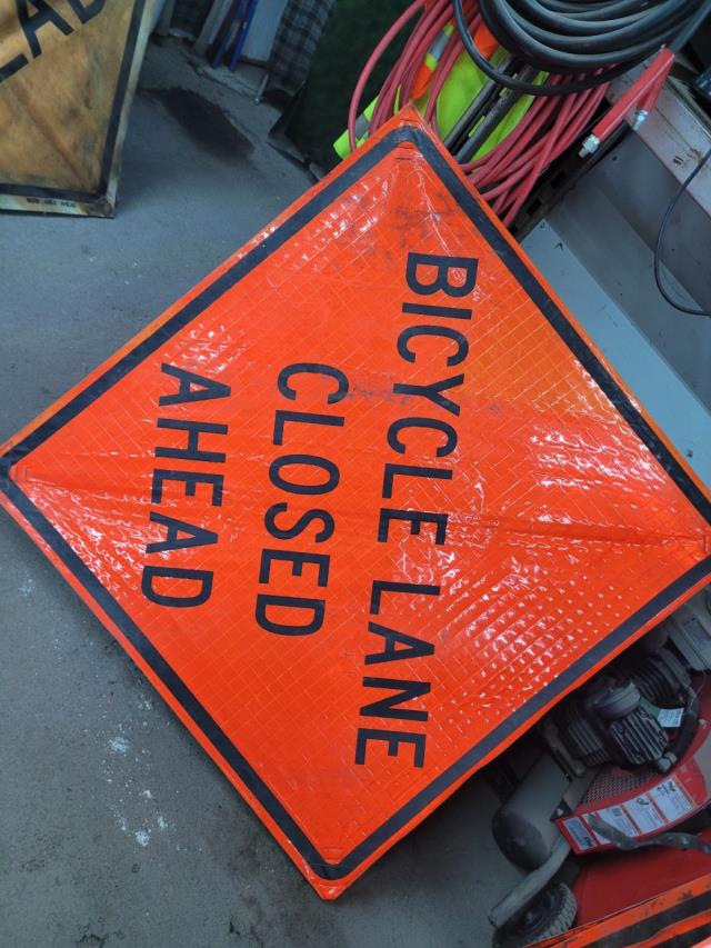 Rental store for sign rollup bicycle lane closed ahead in Eastern Oregon