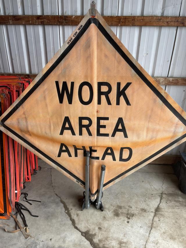 Rental store for sign rollup work area ahead in Eastern Oregon